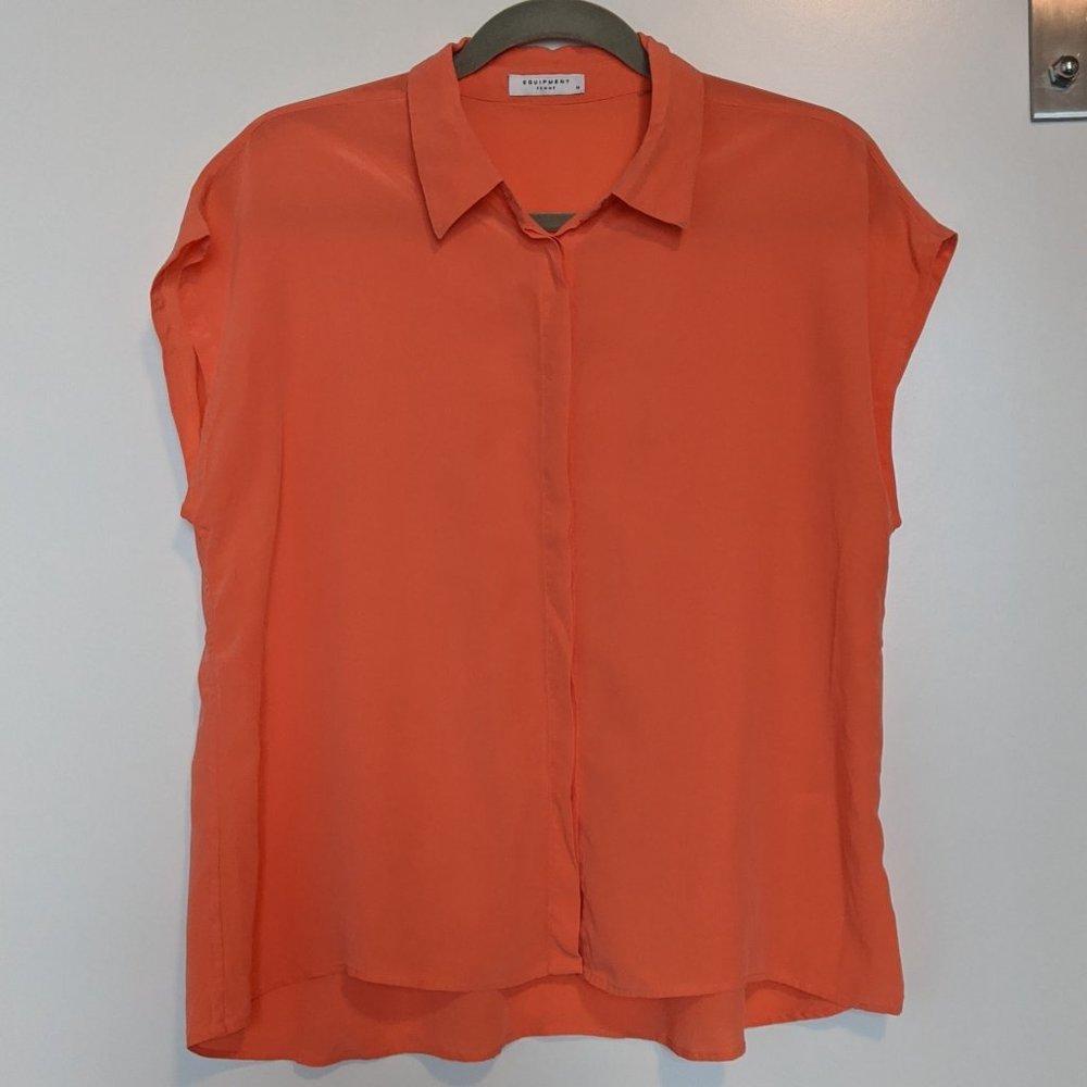 Equipment peachy orange coral 100% silk buttondown